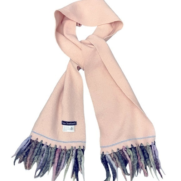 Ness Scotland Accessories - Ness Scotland Vintage Pure Wool Pale Pink Winter Scarf w/ Locked Fringe